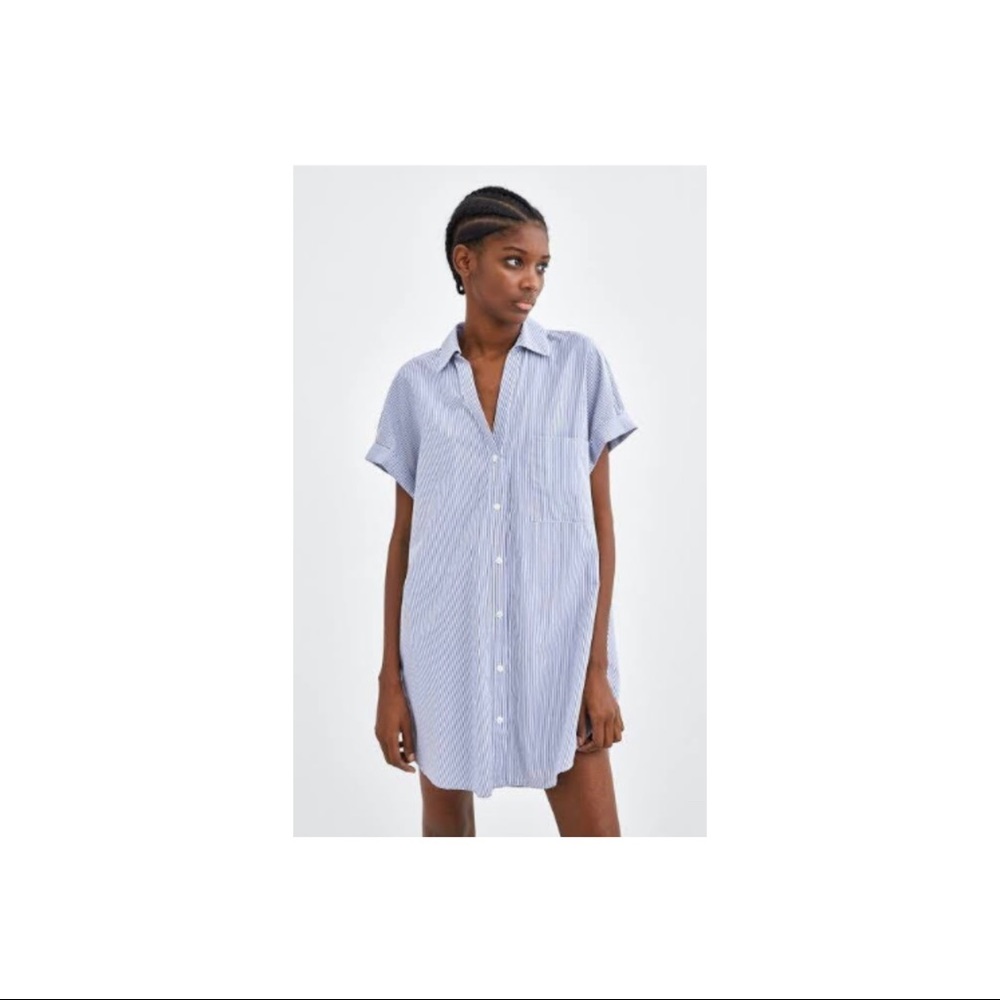 Zara blue pin stripe shirt dress with pockets